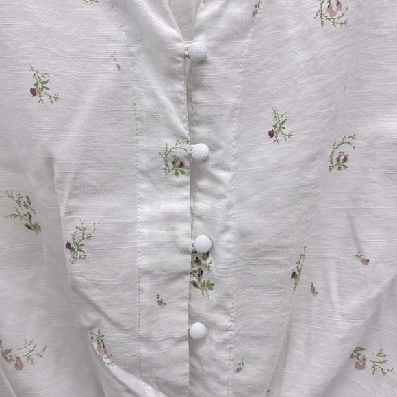 Boheme White Floral Print Button front Linen Blend Top S - Picture 2 of 5